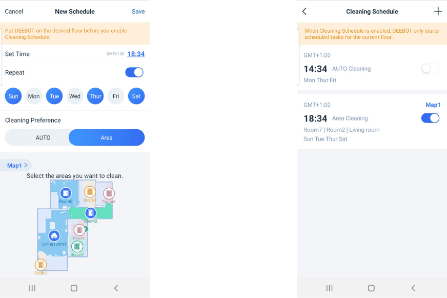 Ein Wochenreinigungsplan wird in der Ecovacs Deebot X1 OMNI App festgelegt